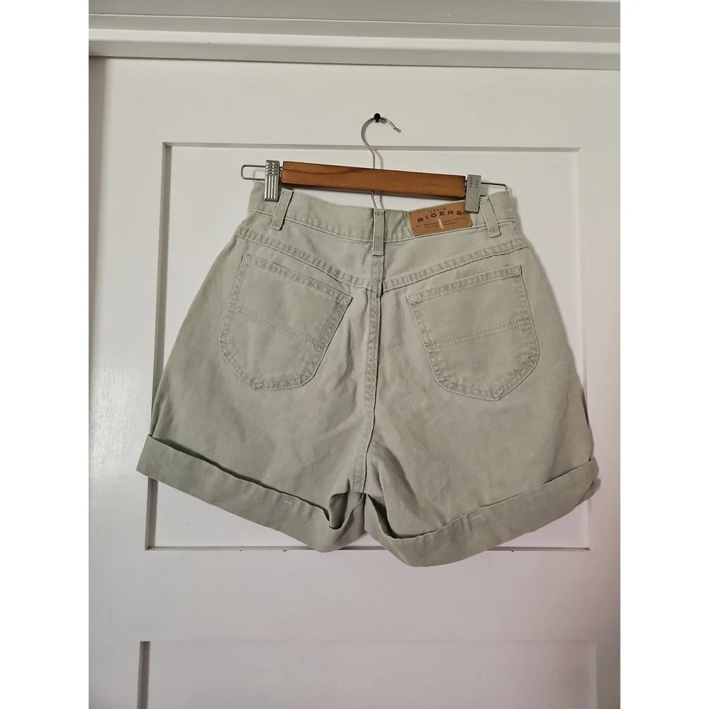 VTG 90s Denim Riders High Waisted Sage Green Shorts Women's Size 6M 26